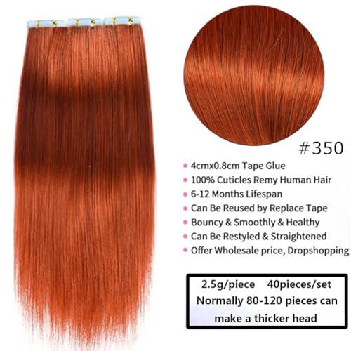 Kiss darling LASHES Orange Hair Extensions Real Human Hair Tape in 22 Inch #350 Ginger Tape in Hair Extensions Human Hair for Women Long Tape in Hair Extensions Human Hair Straight 100g