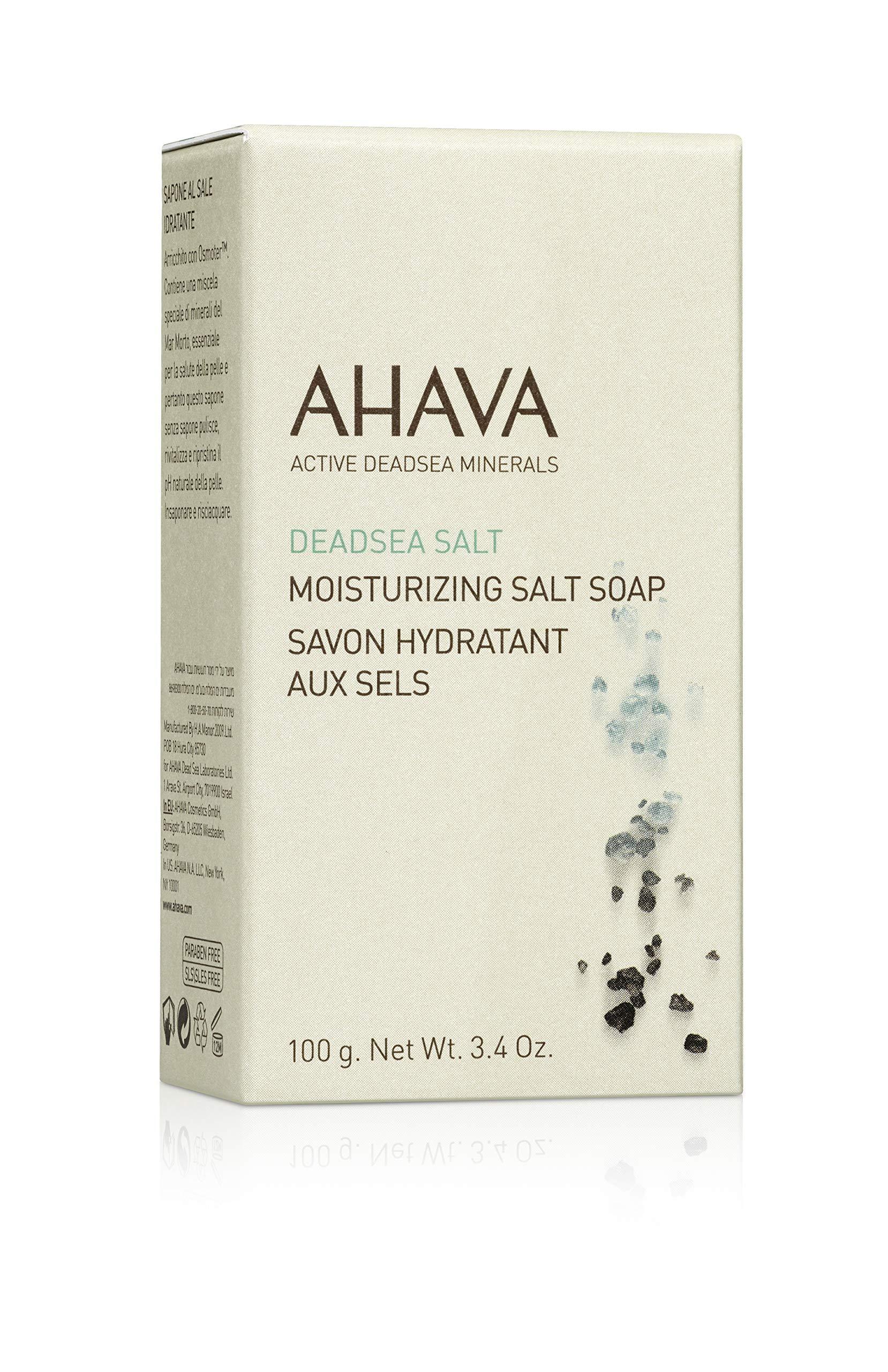 AHAVA AHAVA Moisturizing Dead Sea Salt Soap - Face & Body Cleansing Bar to Moisture the Skin, Enriched with Exclusive Mineral Blend of Dead Sea Osmoter & Dead Sea Salt, 3.4 Oz, (Packaging May Vary)