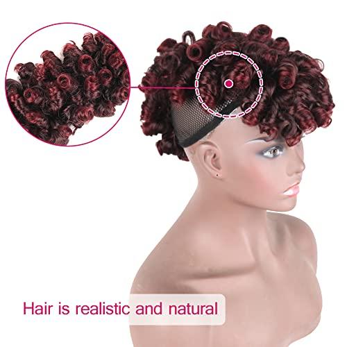 LEOSA LEOSA Red Mohawk Wig Deep Curl Mohawk Ponytail with Bangs for Black Women, Afro Faux Hawk Ponytail Clip in Hair Pieces for Women Clip on Faux Bangs (1B/BUG)