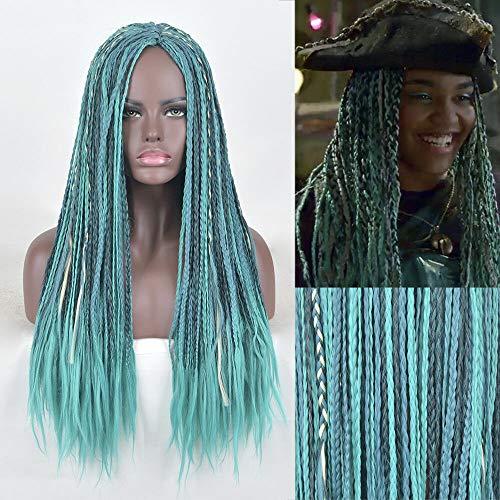 Wig for Descendants 2 Uma Cosplay Wig Long Afro Braids Curly Tail Blue Hair Women Wigs Free Wig Cap