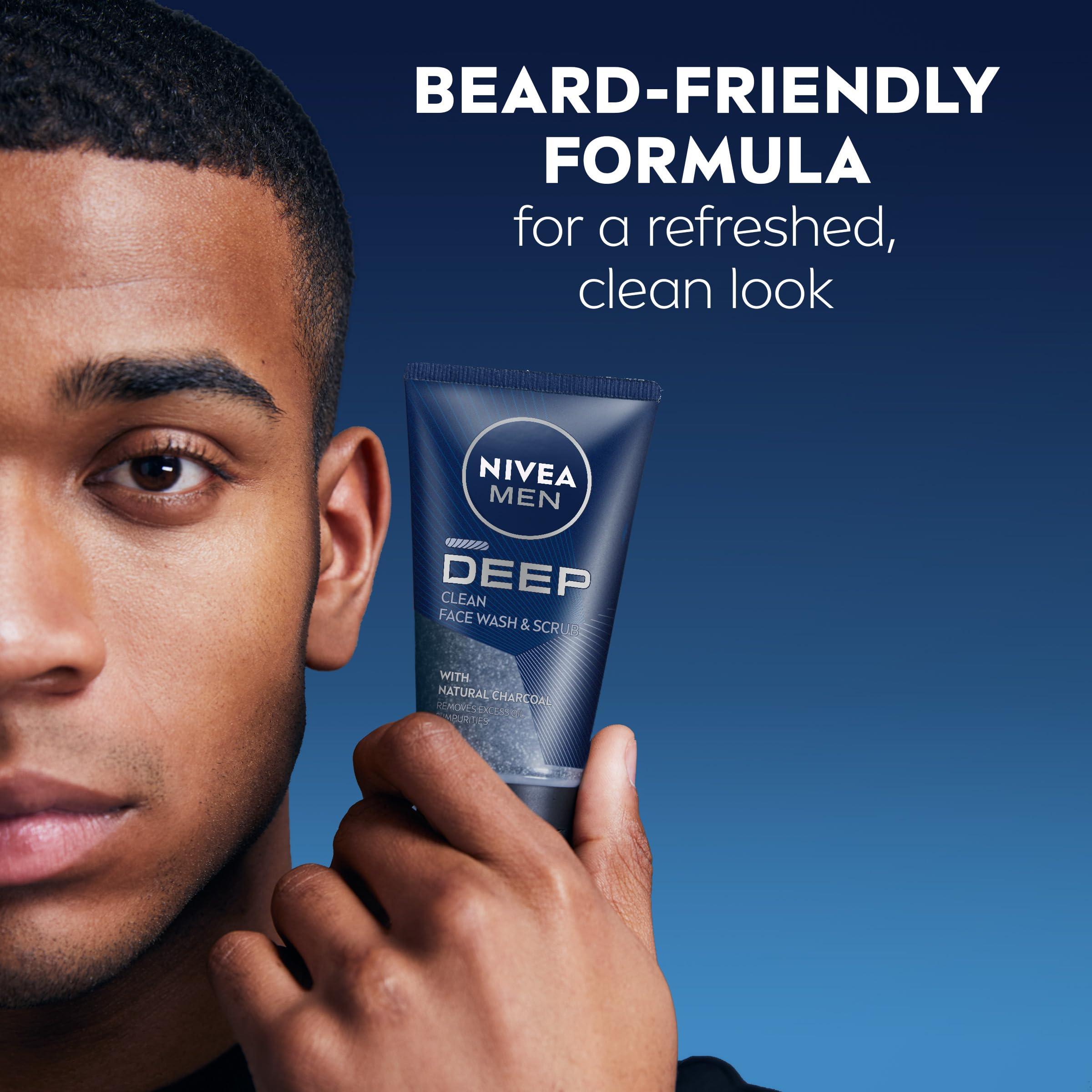 Nivea Men Nivea Men Deep Clean Face Wash and Scrub With Natural Charcoal, Exfoliating Face Wash for Men Removes Excess Oil, Dirt and Impurities, Beard Friendly, 2.5 Fl Oz Tube, Pack of 3