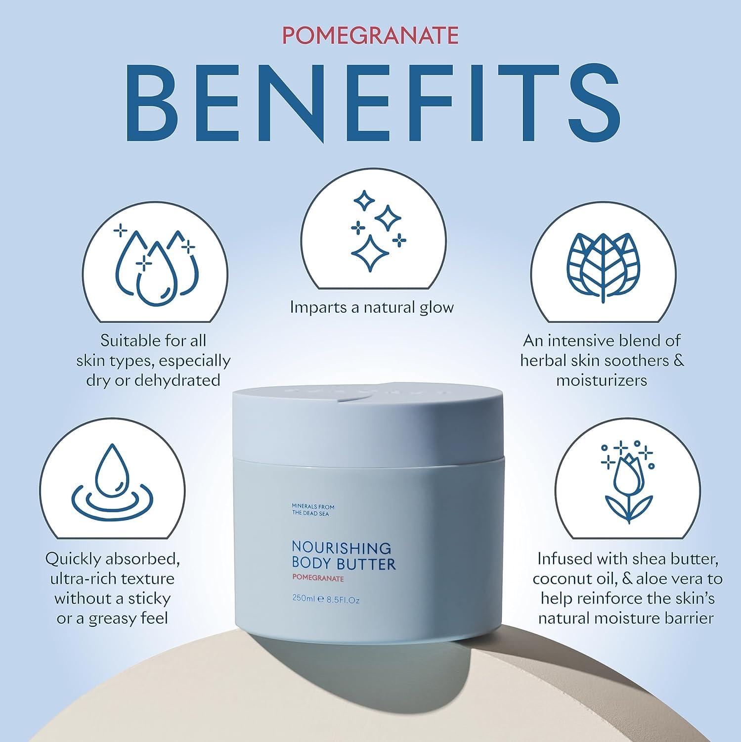 SEACRET SEACRET POMEGRANATE BODY BUTTER: Hydrating Body Moisturizer Cream with Shea and Cocoa Butter, Vitamins E & C, and Dead Sea Minerals for All Skin Types, 8.5 FL. OZ, Pomegranate