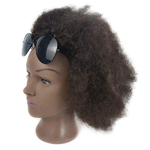 Ba Sha Mannequin Head African American with 100% Human Hair Cosmetology Afro Hair Manikin Head for Practice Styling Braiding with Free Clamp