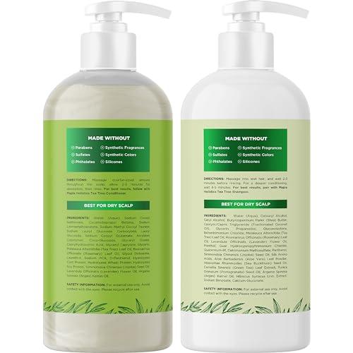 Maple Holistics Tea Tree Shampoo and Conditioner Set - Sulfate Free Clarifying Shampoo and Conditioner for Oily Hair & Scalp Care with Australian Tea Tree Oil - Complete Dry Scalp Treatment for Build Up (16 Fl Oz)