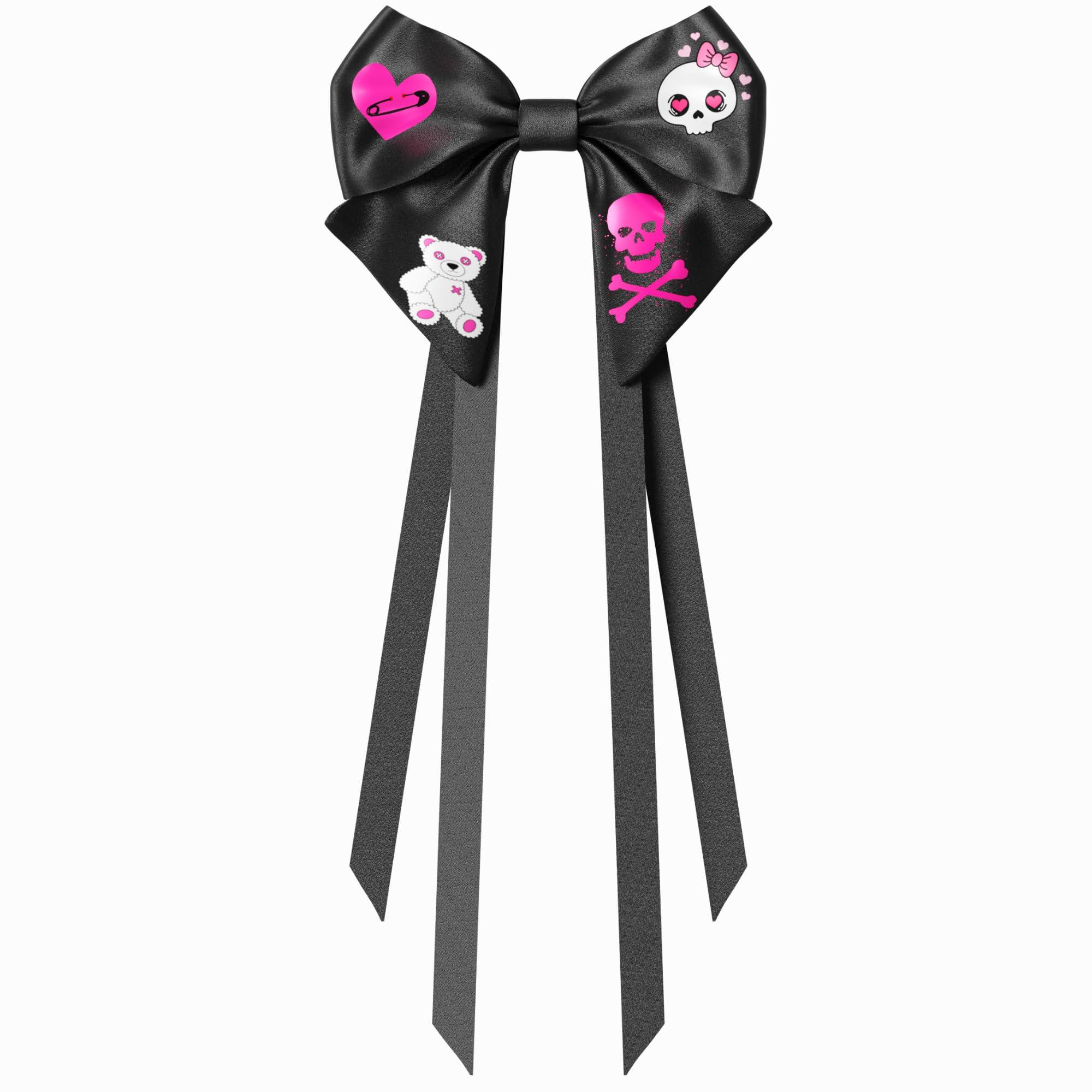 VIADALINNO Black Hair Bow Clip Ribbons Gothic Emo Alt for Teens Woman Girl Halloween