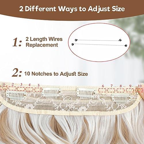 BUPPLER BUPPLER Halo Hair Extensions 12 Inch Invisible Wire Hair Extensions Adjustable Long Wavy Hair Extensions Synthetic Upgrade 4 Secure Clips in Hairpieces 12 Inch, Dark Golden Mix Platinum Blonde