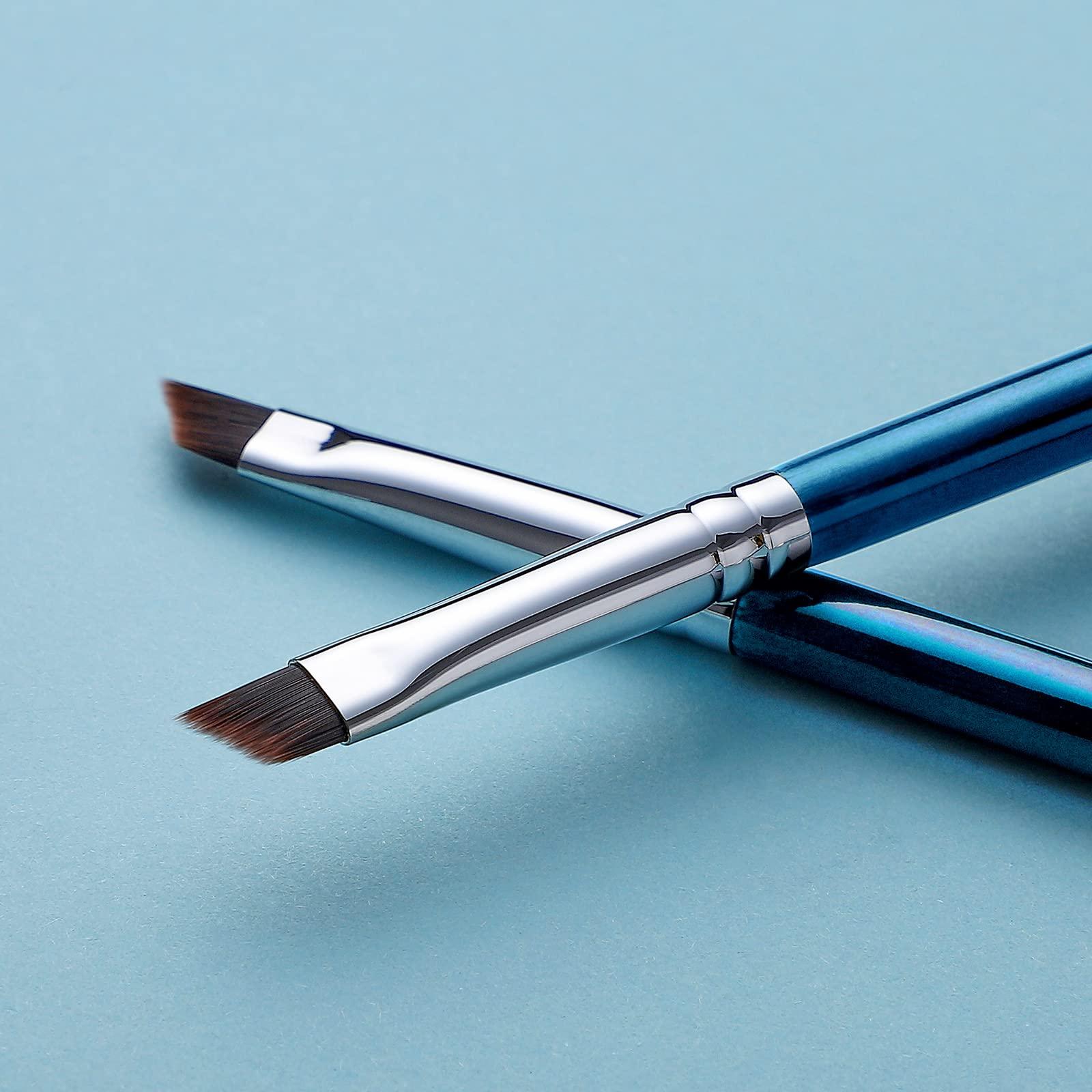 EIGSHOW Eyeliner Brush Fine Angled - PRO Precision Gel Eye Liner Makeup Brush -Ultra Thin Slanted Flat Angle - Premium Cruelty Free Synthetic Bristles (E835 Blue)