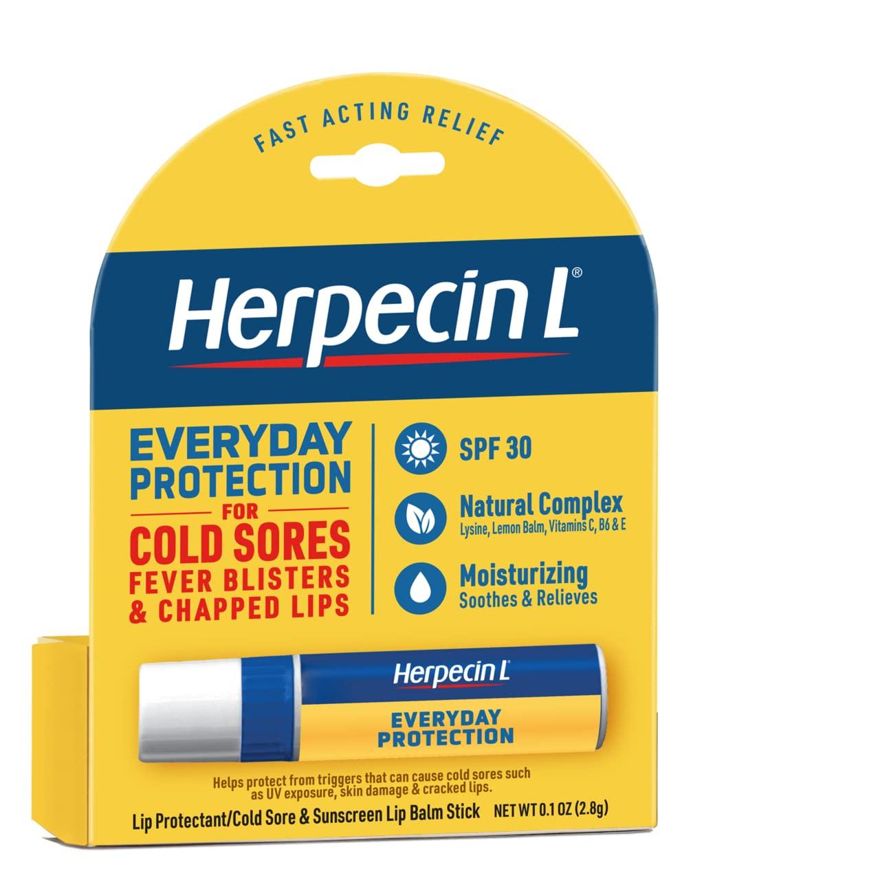 Herpecin-L Herpecin L Lip Balm Stick 30 SPF 0.1 Ounce Tube Cold Sore Sun & Fever Blisters and Chapped Lips Relief Lip Balm with SPF30 and Lysine (Pack of 2)