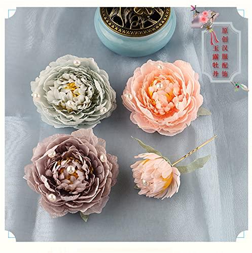 Kriccio Peony Flower Hair Clip Hanfu Hairpin Bridesmaid Pin up Flower Brooch Party Wedding Decor (one size, Light Gray-3Pcs)