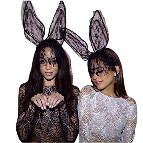 JJ-GOGO JJ-GOGO Sexy Lace Party Ears Rabbit Hairband Ears Lace Mask Veil
