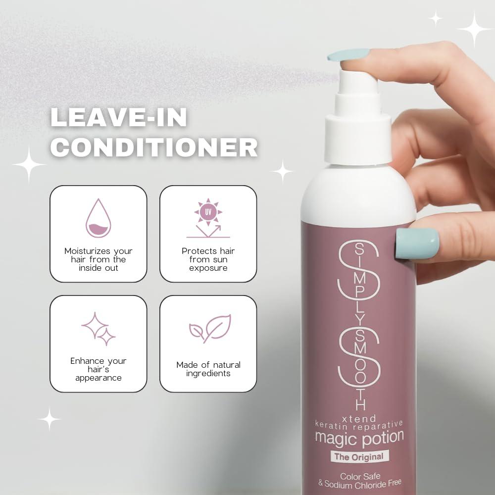 SIMPLY SMOOTH SIMPLY SMOOTH Magic Potion Original Leave In Conditioner Detangler & Heat Protection Styling Spray Repair & Reduce Breakage Color Safe & Sodium Chloride Free 8.5oz