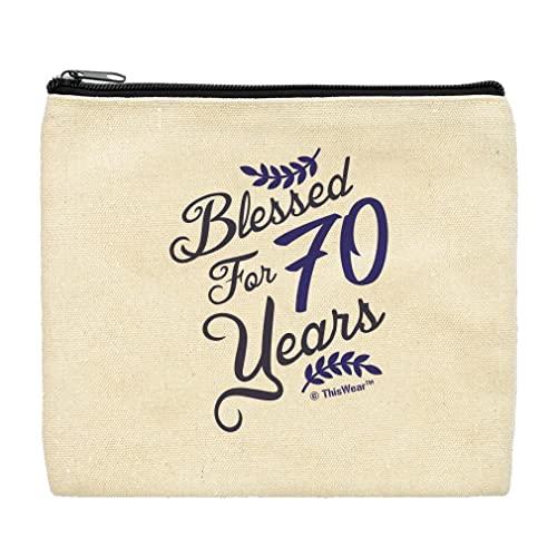 ThisWear ThisWear 70th Birthday Party Favors For Women Blessed For 70 Years 2-Pack Cosmetic Accessory Bags