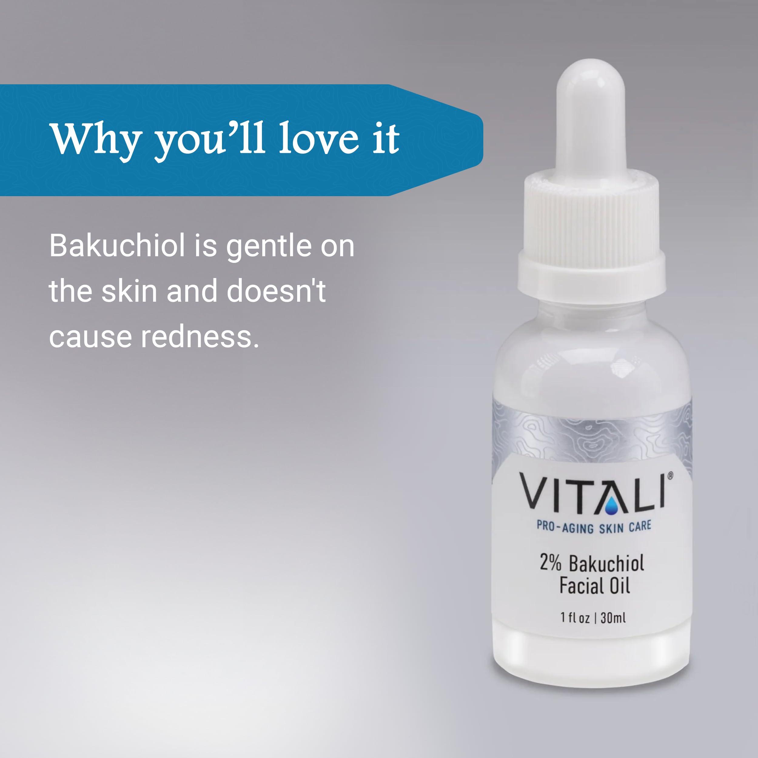 Vitali Vitali Premium 2% Bakuchiol Facial Oil: Premium Natural Retinol Alternative for Age and Wrinkle Reduction, and Soothing Irritated Skin, Boosts Copper Peptide Absorption- 1 fl. oz.