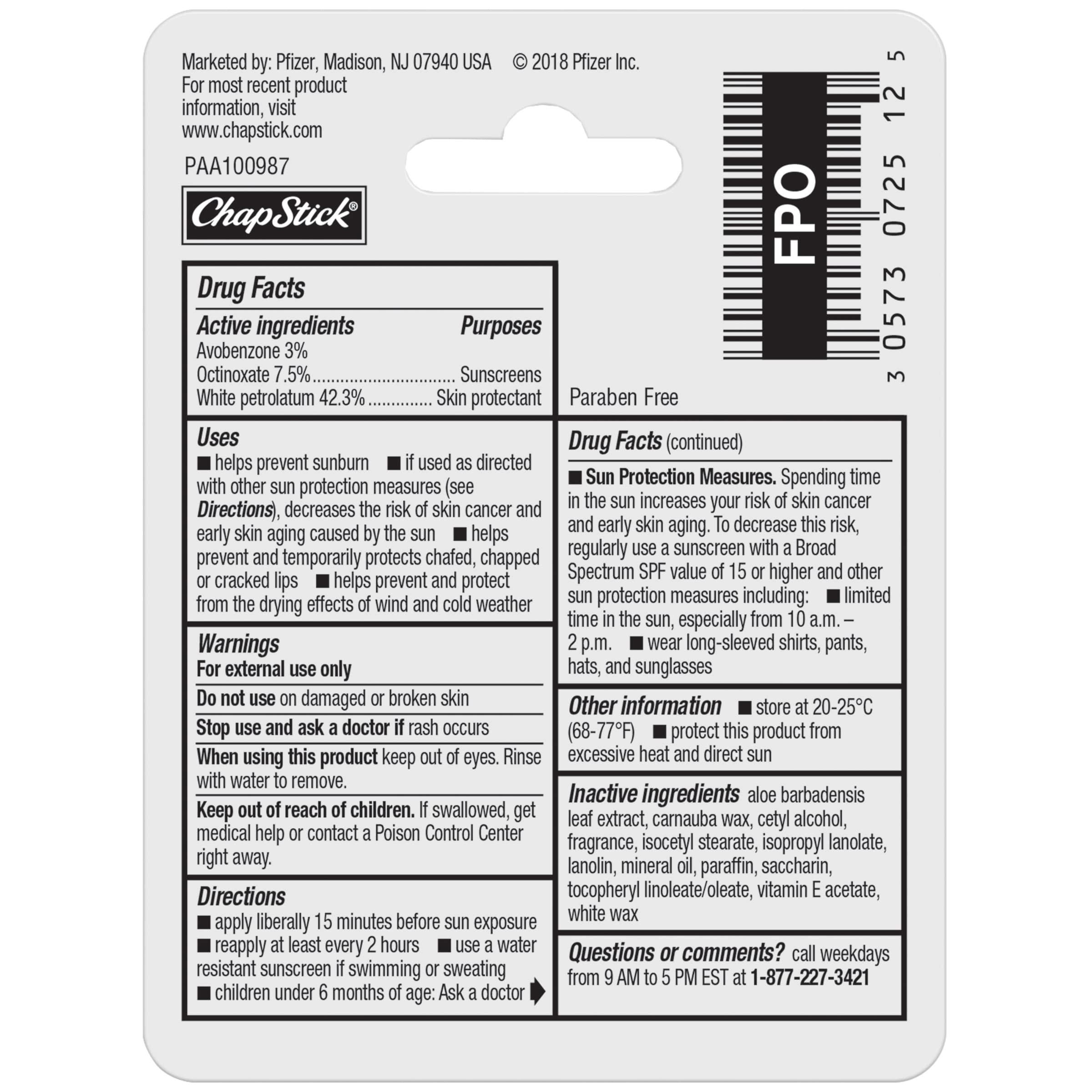 ChapStick ChapStick Moisturizer Original Lip Balm Tubes, SPF 15 and Skin Protectant - 0.15 Oz (Pack of 12)