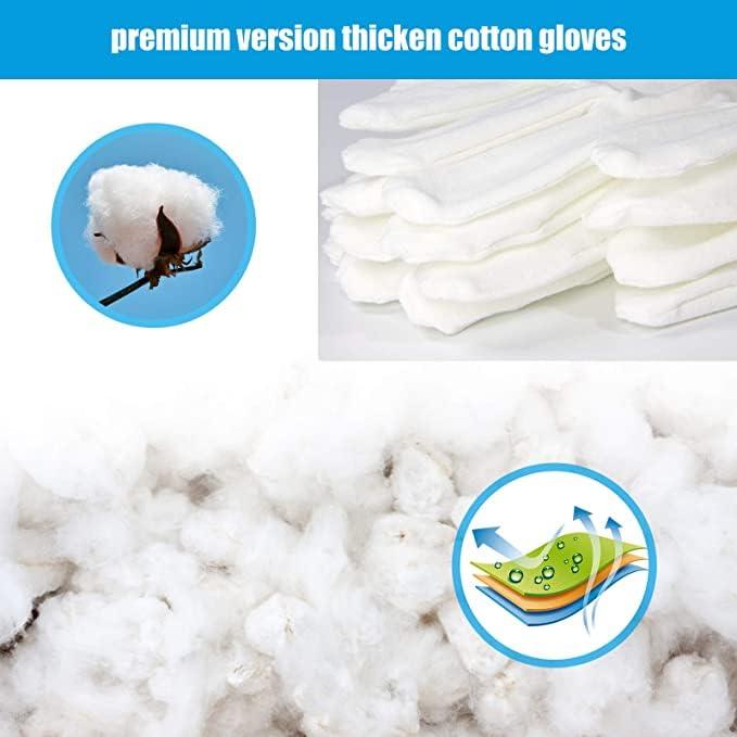 BUZJGRA 7 Pairs White Cotton Gloves for Dry Hands Sleeping, Breathable Moisturizing Gloves Overnight for Women and Men Eczema Safety Work Serving Costume Inspection