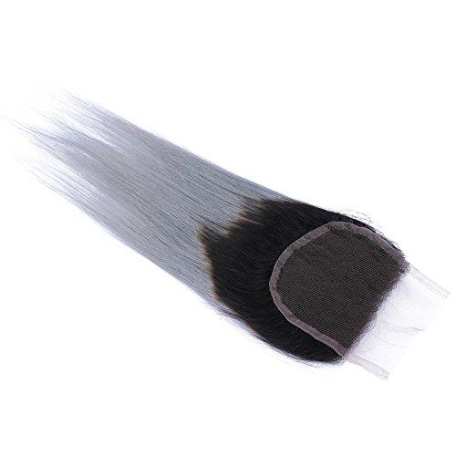 Ruma Hair Ruma Hair Dark Roots Silver Grey Ombre Virgin Hair Weave With Closure 4Pcs Lot Two Tone 1B Grey Ombre Human Hair 3 Bundles With 1Pc Straight 4x4 Lace Top Closure (20 with 22 24 26)