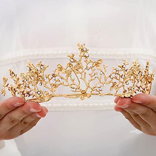 Fairyu Fairyu Baroque Vintage Gold Bride Crown and Tiara Crystal Bridal Wedding Tiaras Dragonfly Hair Accessories for Women and Girls