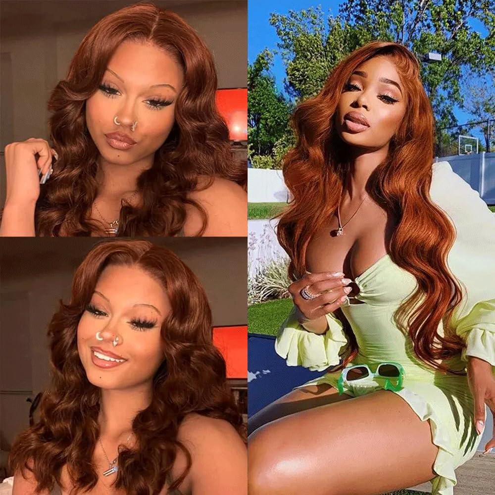 Fridnae Copper Brown Bundles Color 33 Body Wave Human Hair Bundles 24 26 28 Inch Color 33 Bundles Human Hair Reddish Brown Body Wave Bundles Hair Weave Auburn Brown Body Wave Bundles