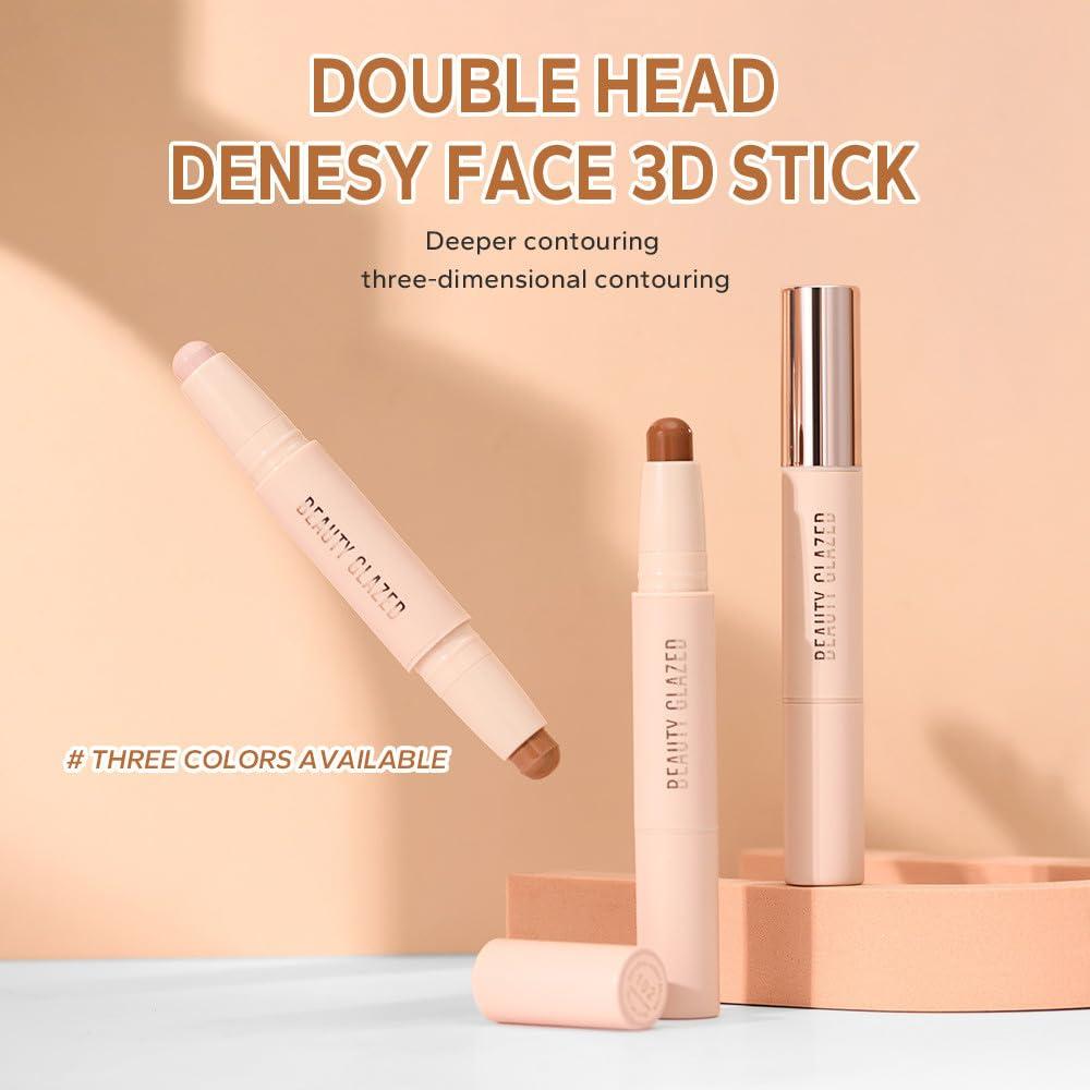 UOCK Cream Contour Sticks,Shades with Highlighter & Bronzer,Non-greasy and Waterproof Contouring Pen,Easy to Sculpt the Face and Create a Lightweight Finishing Makeup (02#Bronzer contour and glow sticks)