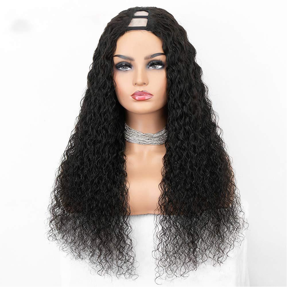 Prime Kitty Kinky Curly Upart Wig Human Hair U Part 1x4 Middle Part 1B Off Black Color Small Cap 10A Brazilian Virgin Human Hair Wigs for Black Women Sexy No Shedding Women Gifts 180% 14\"