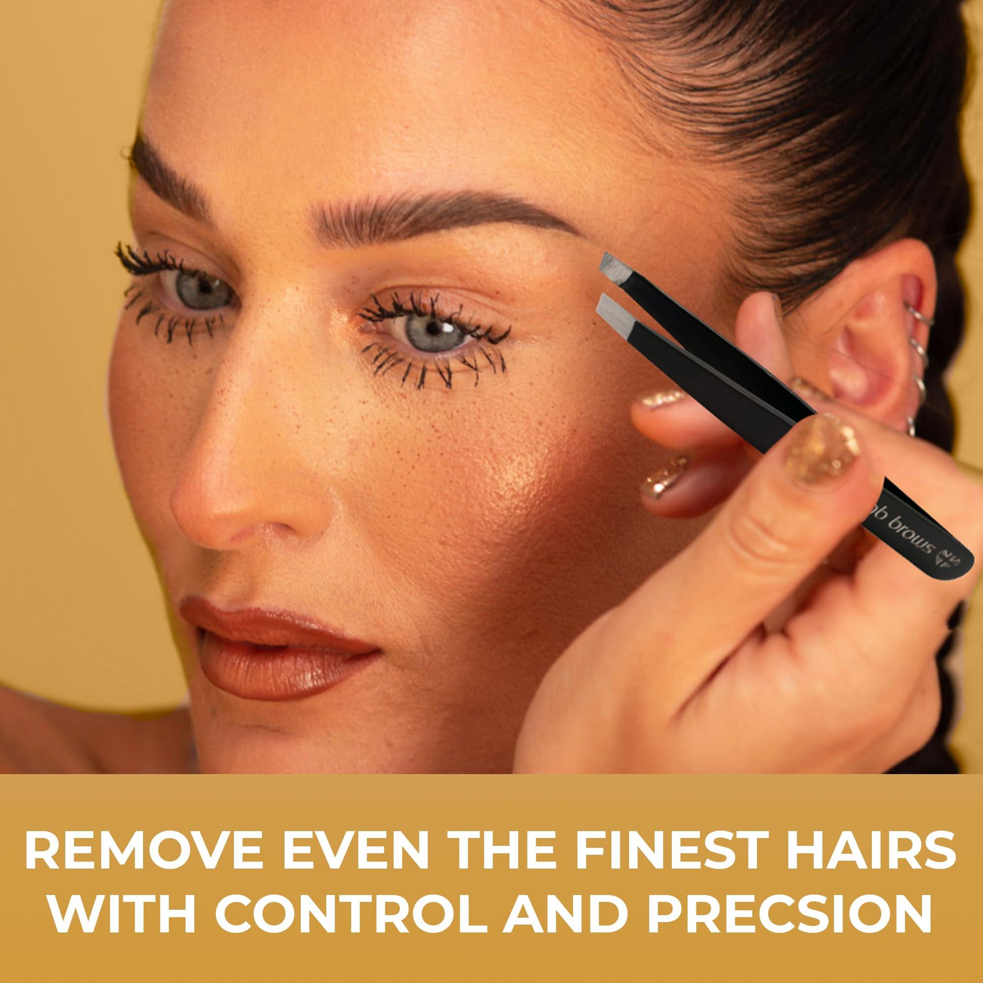 Fab Brows Fab Brows Professional-Grade Tweezers | Stainless Steel Eyebrow Tweezers for Women | Multipurpose Flat Tweezers for Facial Hair, Splinters, Ingrown Hair | Seamless Hair Plucking | Women\'s Grooming