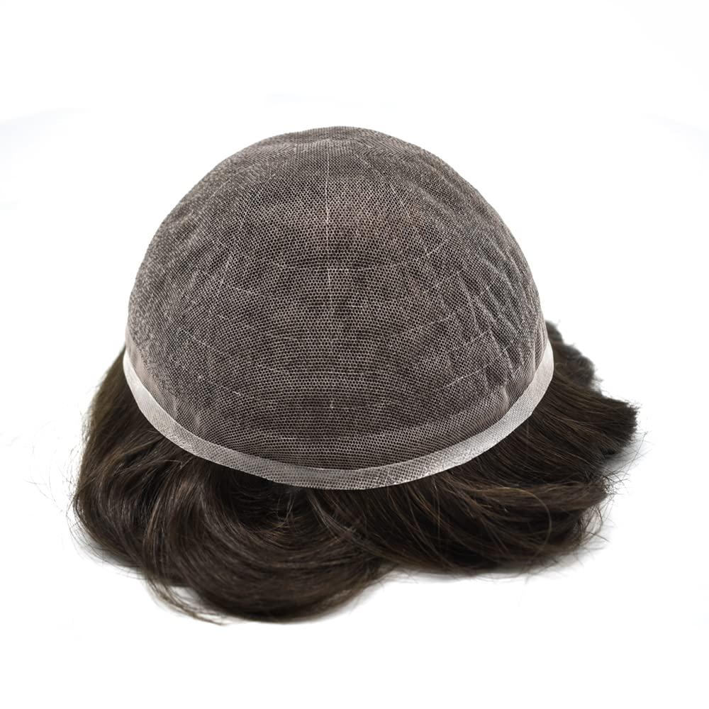 Hair Wonders Full Swiss Lace Mens Hair System Human Hair Mens Toupee Hair Pieces For Men Hair Toupee For Men Hair Replacement System For Men7x9 light to Medium density2# DARKEST BROWN