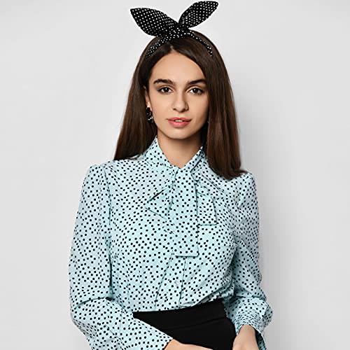 Hicarer 2 Pieces Polka Dot Headband Bandana Headband 50s Costume Hair Accessories Bows Wide Headwrap for Women and Girls (Black,Small Dots)