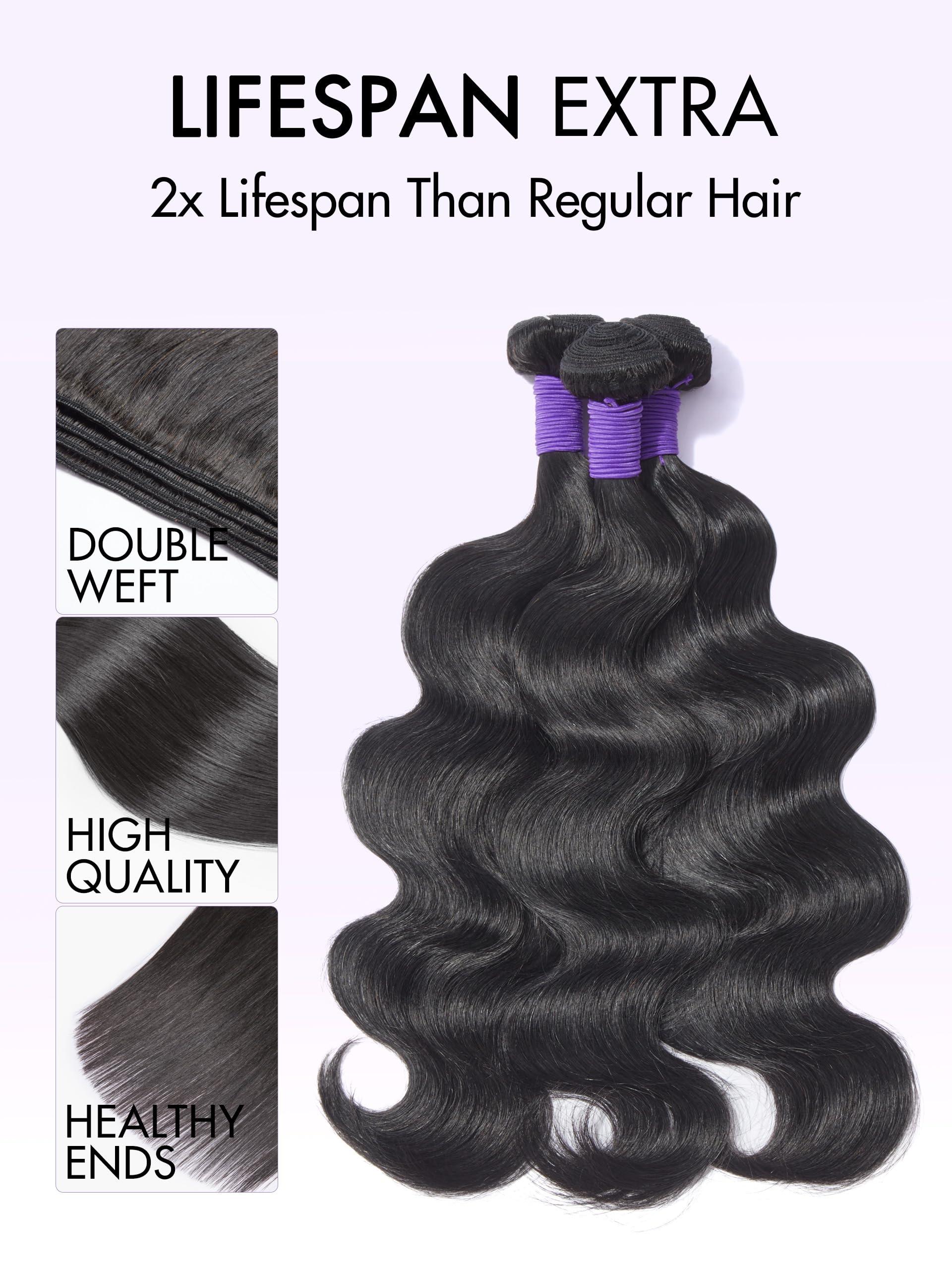 LUVME LUVME Human Hair Bundles 14 16 18 Inch Body Wave Bundles Human Hair 12A 100% Unprocessed Brazilian Virgin Hair Weave 3 Bundles Deals Human Hair Natural Black