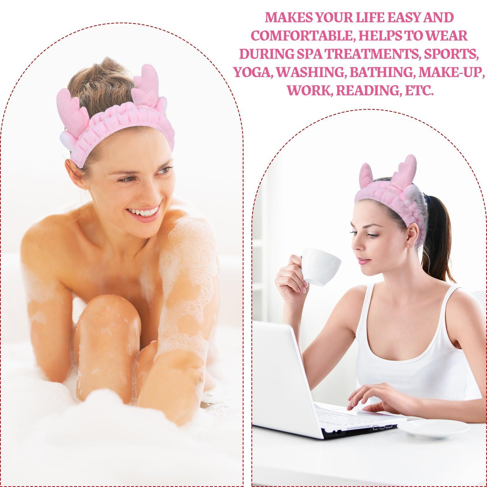 Jowmoy Jowmoy Cute Pink antlers Headband, Headband to Wash Face for Women Makeup Shower Spa Headband