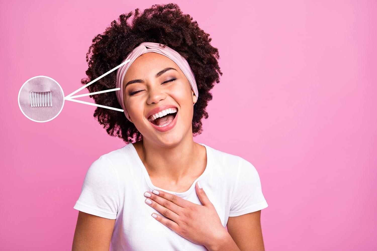 She Will Amaze You SWAY SWAY Patented 6-Clip Non Slip Stretchy Headbands for Women - 58\"x3.5\" - Many Cute Ways to Style - Soft Moisture-Wicking Extra Wide Thick Cloth Headbands for Yoga, Wide, Boho, Turban, Fall and Nurses