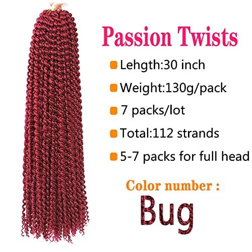 conrora Passion twist hair 30 inch 7 packs burgundy color water wave crochet braiding synthetic hair extensions for black women (30 Inch 7packs Bug)