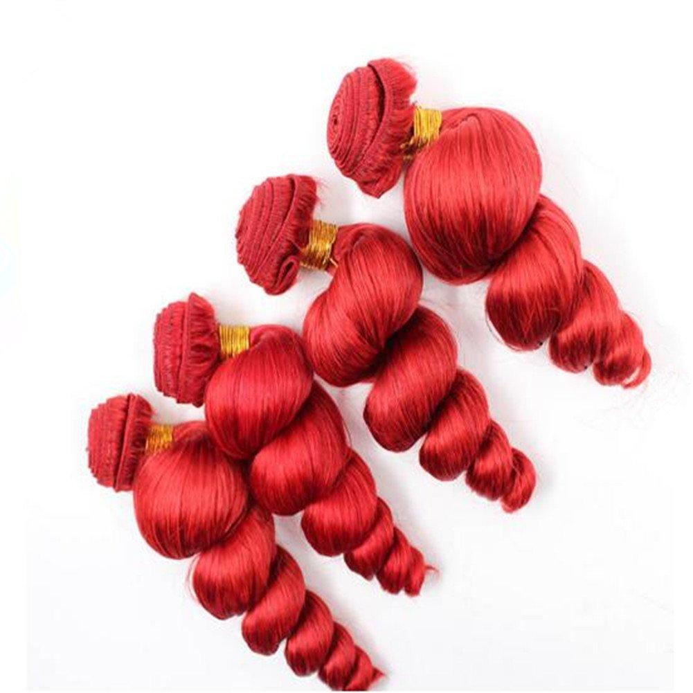 Ruma Hair Ruam Hair 8A 3/4Pcs Full &Thick Red Malaysian Loose Wave Curly Virgin Human Hair Weave Weft Extensions 3/4 Bundles Lot 100G/Pc Mixed Lengths 10-30'' Stock (24 24 24 24)