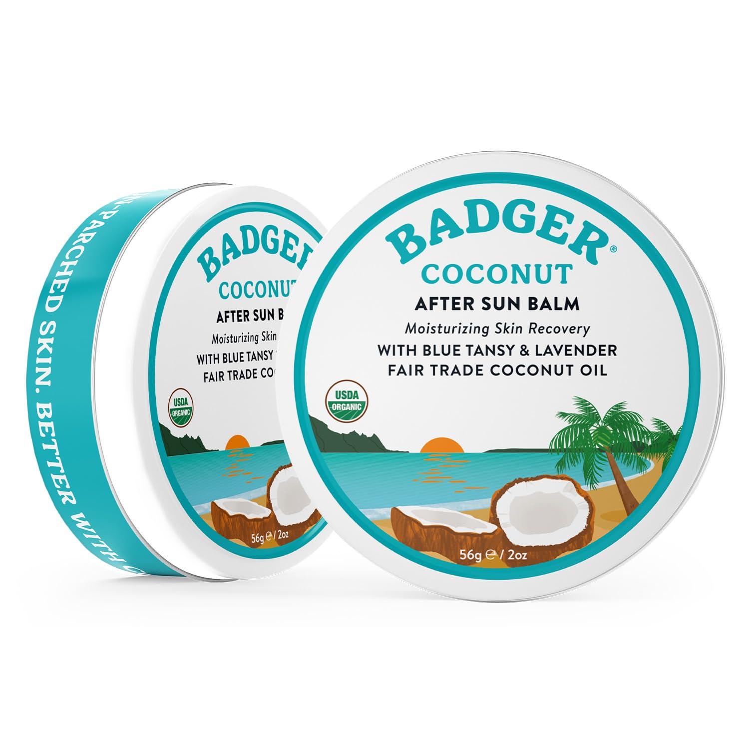 Badger Badger Coconut After Sun Balm with Organic Cocoa Butter & Shea Butter, Rescue Balm, Soothing & Cooling Balm for Tight Dry Skin After Sun Exposure, 2 oz (2 Pack)