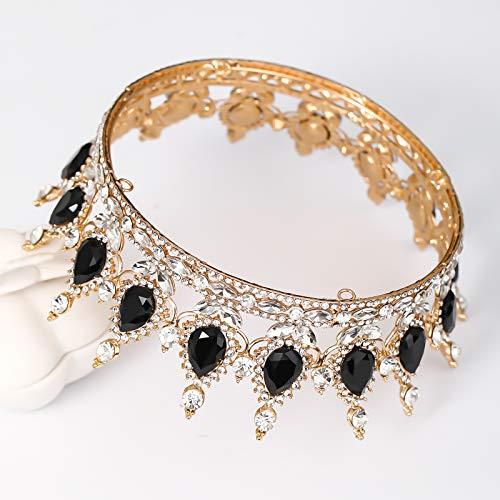 FORSEVEN FORSEVEN Queen Crown Rhinestone Wedding Crowns and Tiaras for Women Costume Party Hair Accessories Princess Birthday Crown Crystal Bridal Crown (Gold+Black)