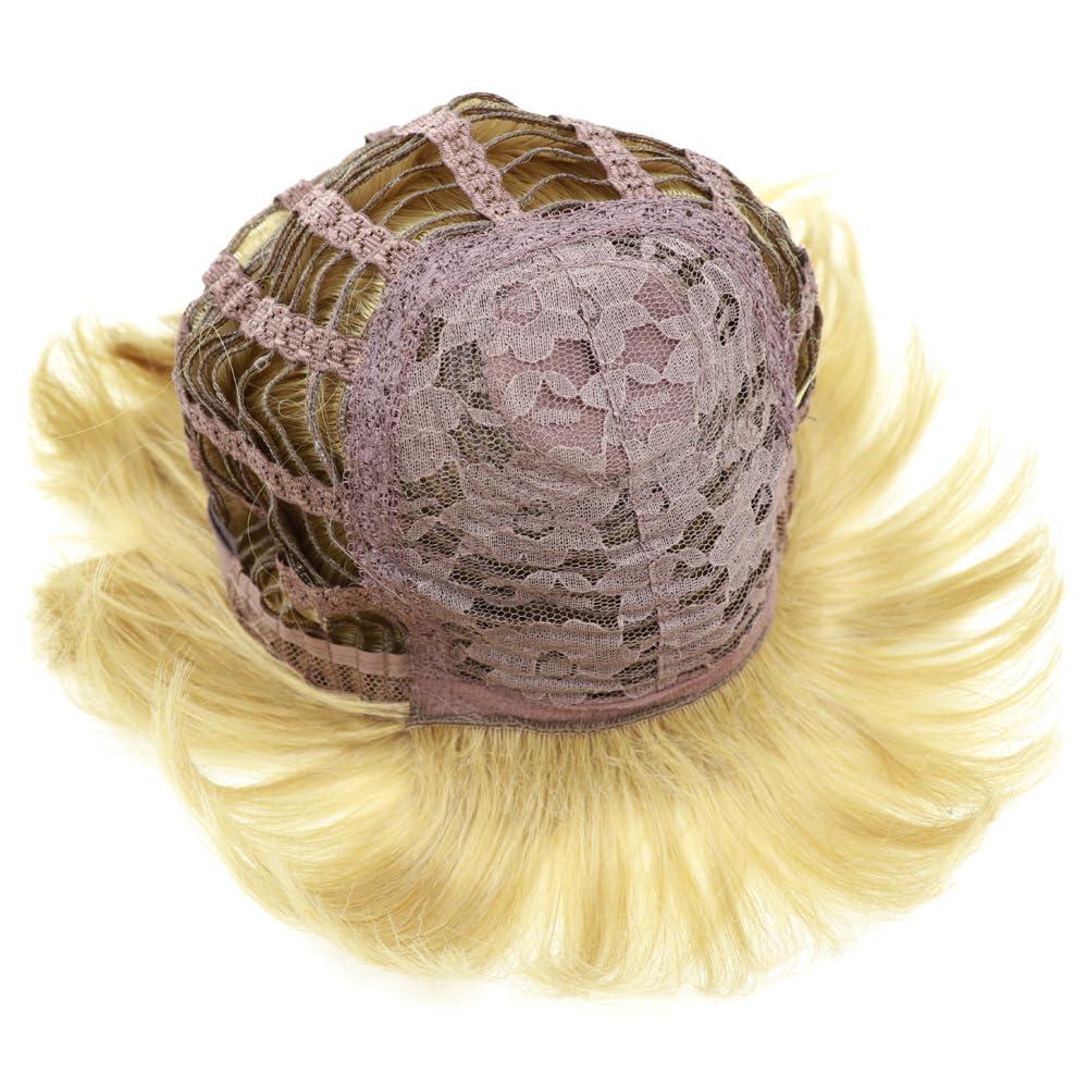 NEWPECK NEWPECK Girls Golden Mushroom Wig Short Bob Wig With Bangs Blonde Bowl Cut Wig Cap For Women