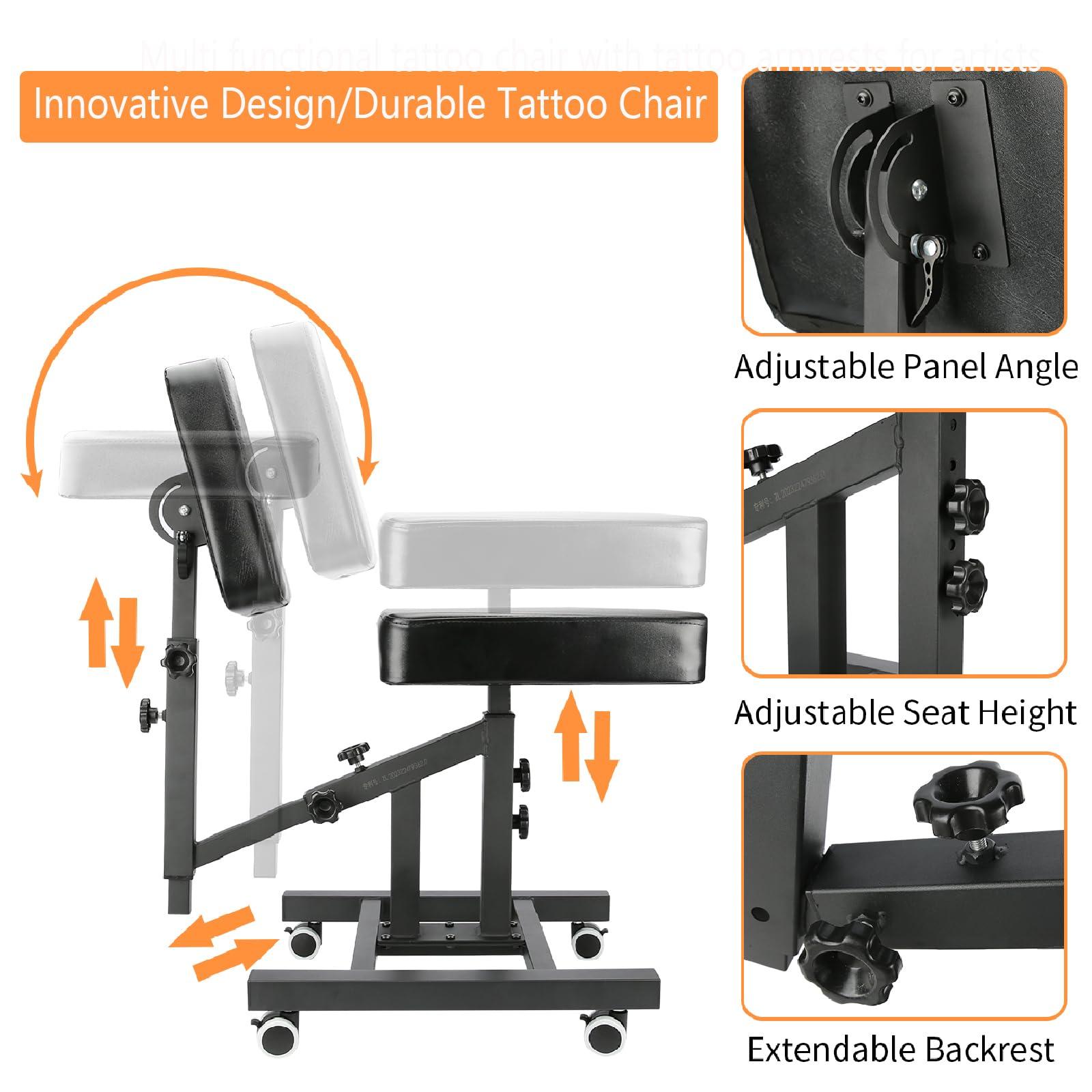 Hombtce Hombtce Upgrade Multifunctional Tattoo Chair with Wheels, Tattoo Arm Rest, Tattoo Artist Chair, Big arm, Forearm, Back Tattoo, Daily seats, Upgrade leatherExtend the base, One Click Fixed Pad