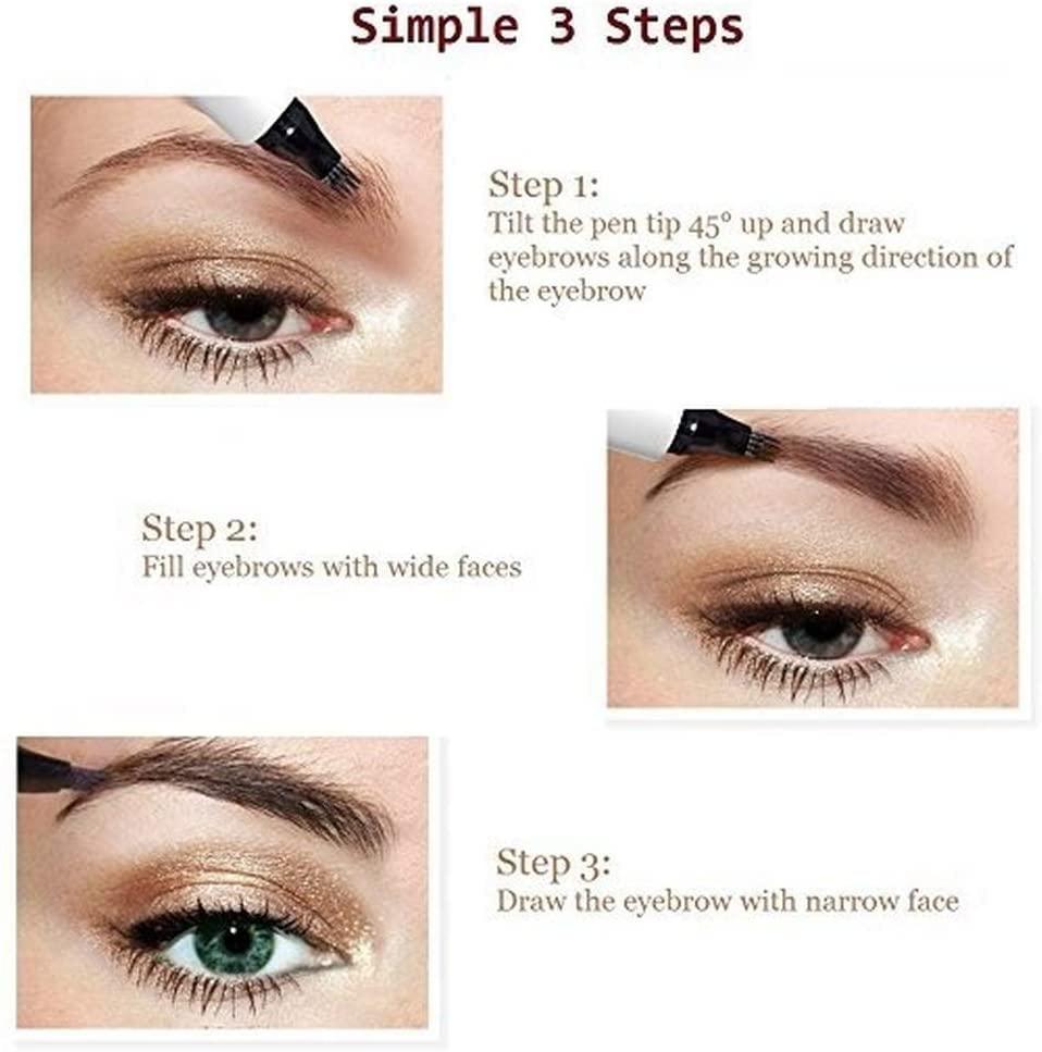 QUEMISS QUEMISS Brow Pen Waterproof Eyebrow 3D Pen Microblading Brow Pencil Makeup with 4 Fork Tip Micro-Fork Liquid Eyebrow Pencil (2#Brown)