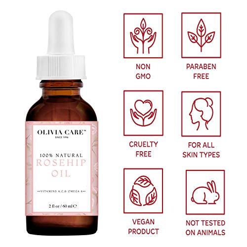 Olivia Care Olivia Care Rosehip Face Oil | Large 2 oz | Packed with Vitamins E, C and A to treat Wrinkles, Acne Scars, Blemishes and Dark Circle– All natural beauty moisturizer for skincare