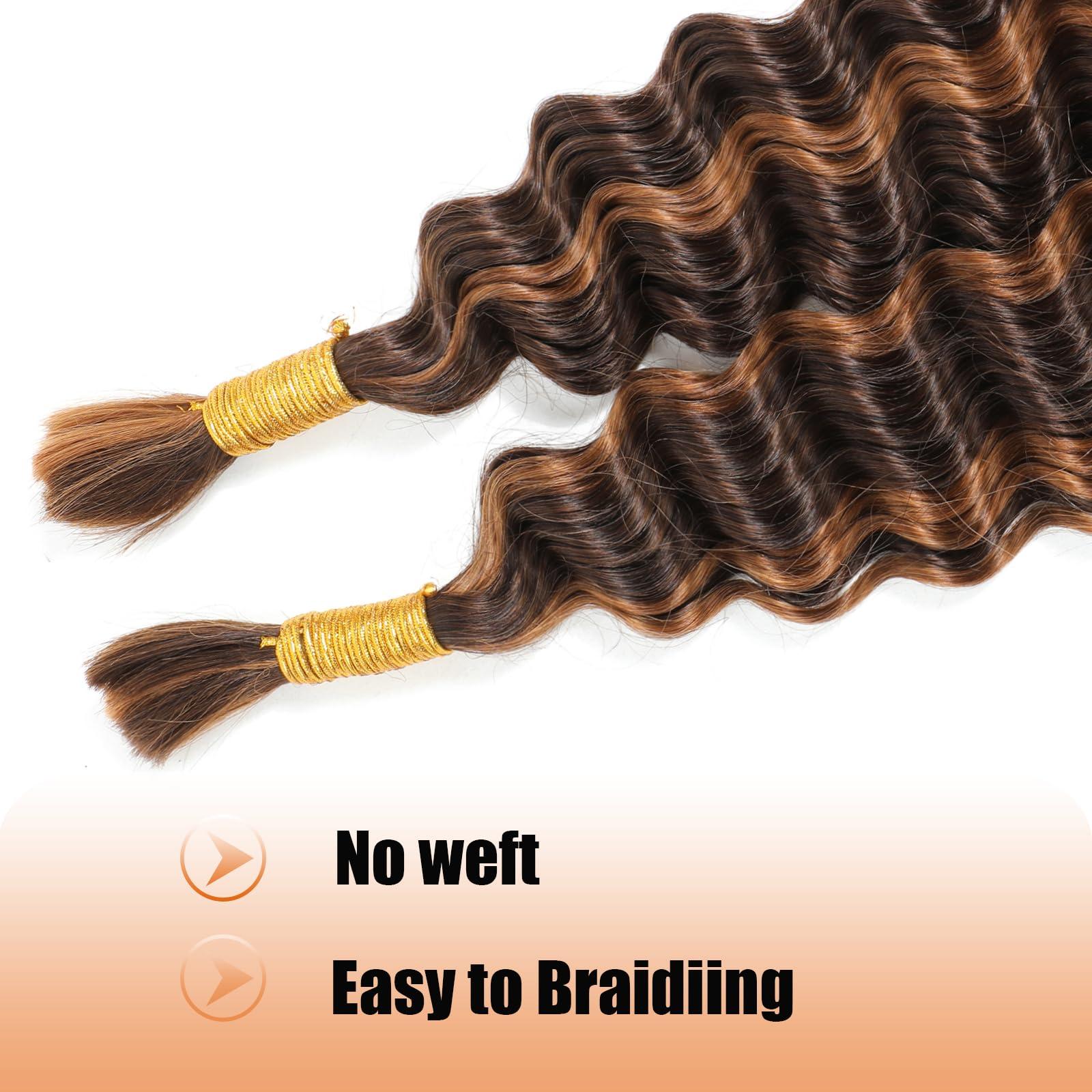 OKAABAY Human Braiding Hair For Boho Braids 22 Inch 1 Bundles Deep Wave Bulk Human Hair for Braiding Highlight Ombre Curly Human Braiding Hair Extensions No Weft 100% Brazilian Virgin Human Hair (50g, 4/30)