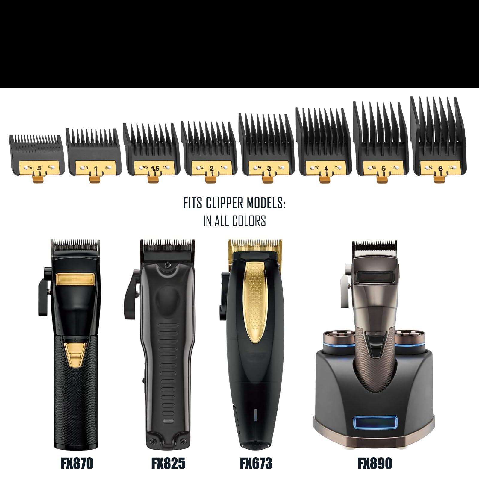 Audoc 8PCS Premium Clipper Guards with Metal Clip compatible with BaBylissPRO Barberology Comb Set,Cutting Lengths 1/16-3/4 , for Babyliss Clipper Guards for FX870 FX890 FX825 FX673 Clippers