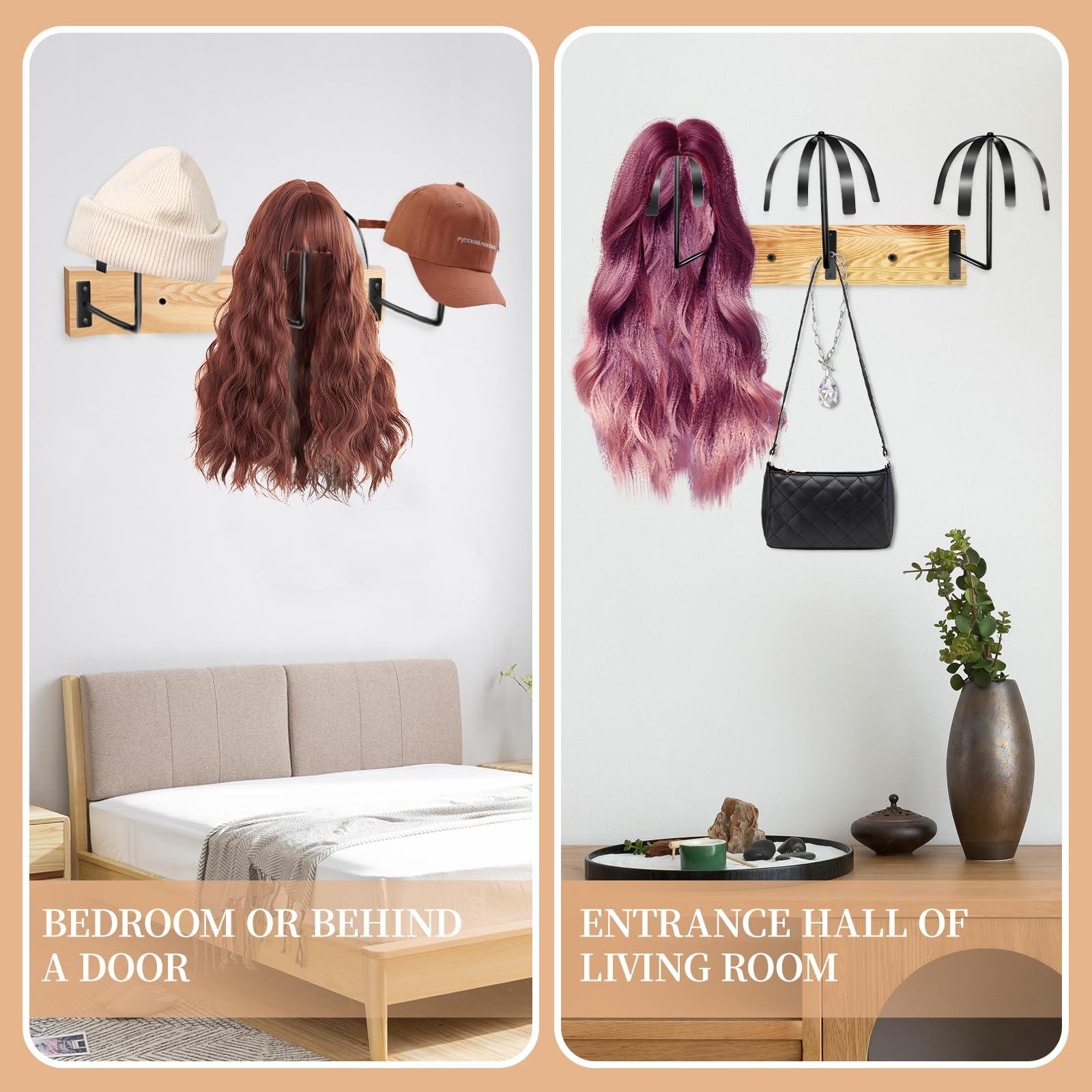 oyhqes oyhqes 6 Pcs Hanging Wig Stand for Multiple Wigs, Wall Mounted Wig Hanger Rack, Wooden Wig Storage Organizer, Wig Holder for Multiple Wig Display, Styling, Storage,Tidy, Keep the Wig In Shape