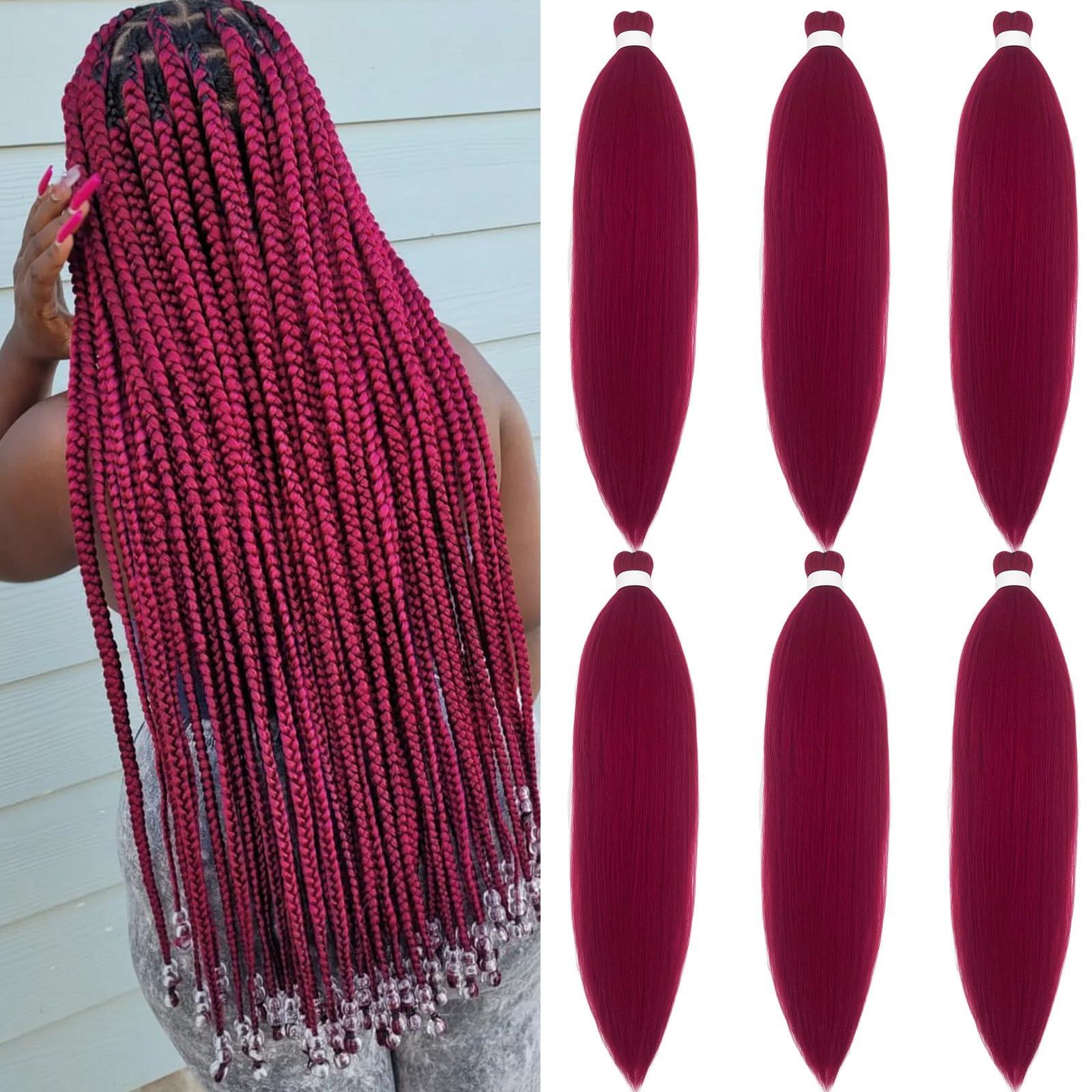 UPruyo Dark Red Burgundy Braiding Hair Pre Stretched 26 inch Synthetic Hair for Braiding Micro Braiding Hair Extensions for Box Braids Long Knotless Prestretched Pre Stretched Braiding Hair (Pack of 6, 900#)