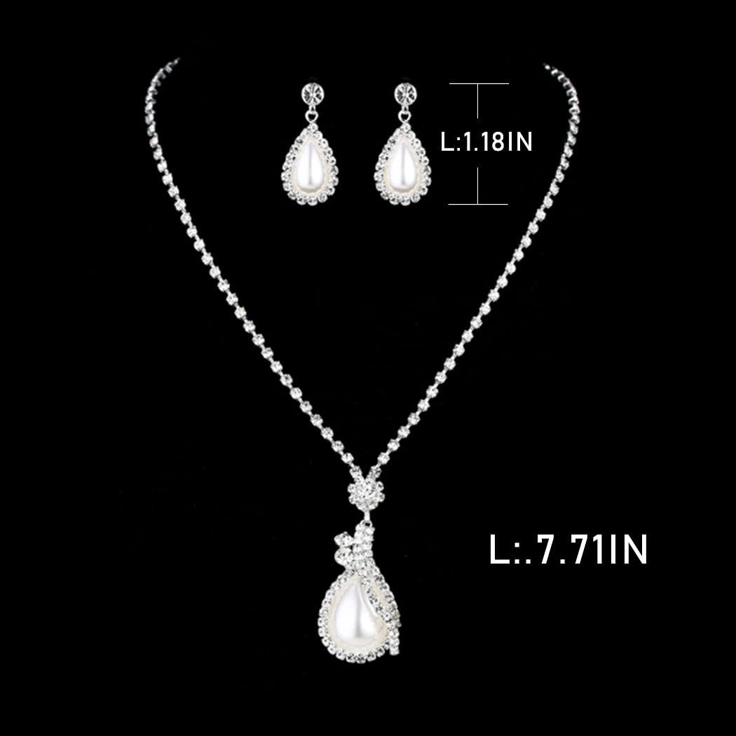 Yean Yean Bride Silver Necklace Earrings Set Crystal Bridal Wedding Jewelry Sets Rhinestone Choker Necklace for Women (Set 2)