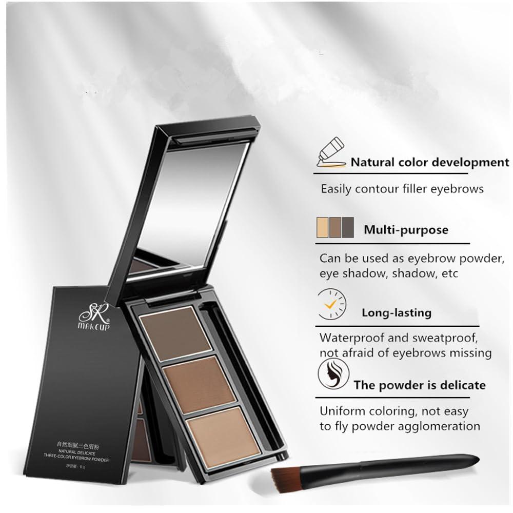 UOCK Eyebrow powder three-color brow disc waterproof eyebrow powder eyebrow makeup kit eyebrow filler to shape natural eyebrows (02# Brown, light brown, skin tone)
