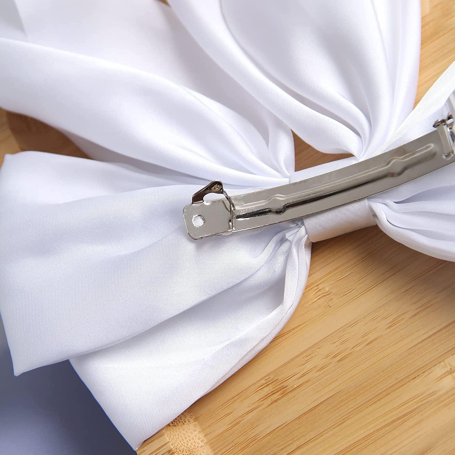 M.T. BROTHERS M T BROTHERS - Big Satin Layered Hair Bows for Women Girls 11 Inch Barrette Hair Clip Long Black Ribbon Bows French Style Hair Accessories (WHITE)