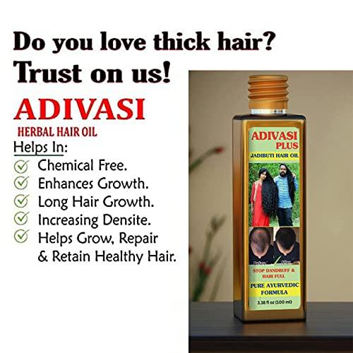 Adivasi Ayurvedic Hair Care Adivasi Plus Herbal Hair Oil Sesame oil, coconut oil, castor oil, neem amla bhringraj, Adivasi Herbal Hair Oil for Hair Growth & Anti Hair fall Control - Helps Hair Thickening