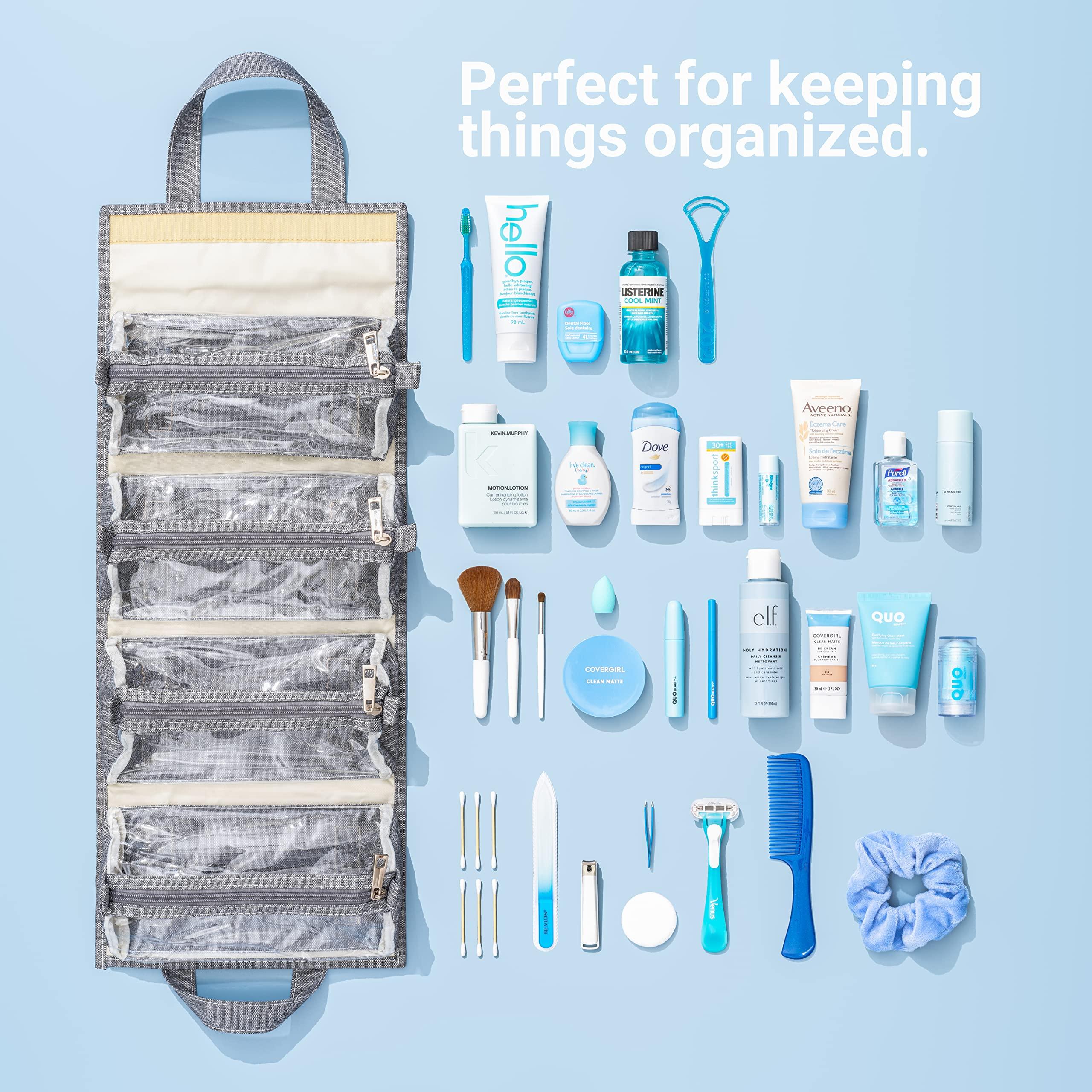 4kits 4kits Hanging Roll-Up Makeup Bag/Toiletry Kit/Travel Organizer for Women - 4 Removable Storage Bags - Organize Make Up, Cosmetics, First Aid, Medicine, Personal Care, Bathroom, Palette/Brush Holder