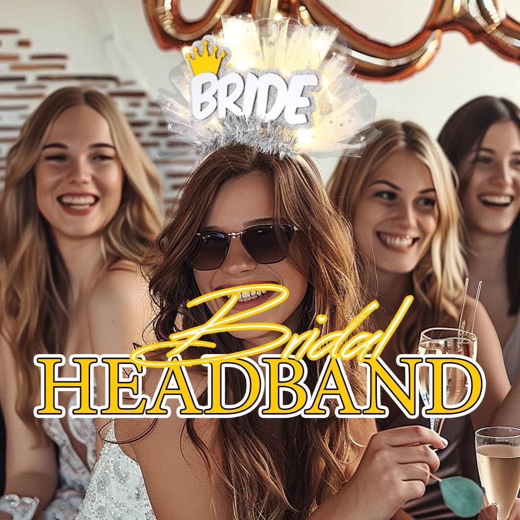 JEAIRTS JEAIRTS Light Up Bride Veil Headband LED Wedding Star Veil Crown Headpiece Glowing Bachelorette Party Hair Accessories for Women(1-Crown)