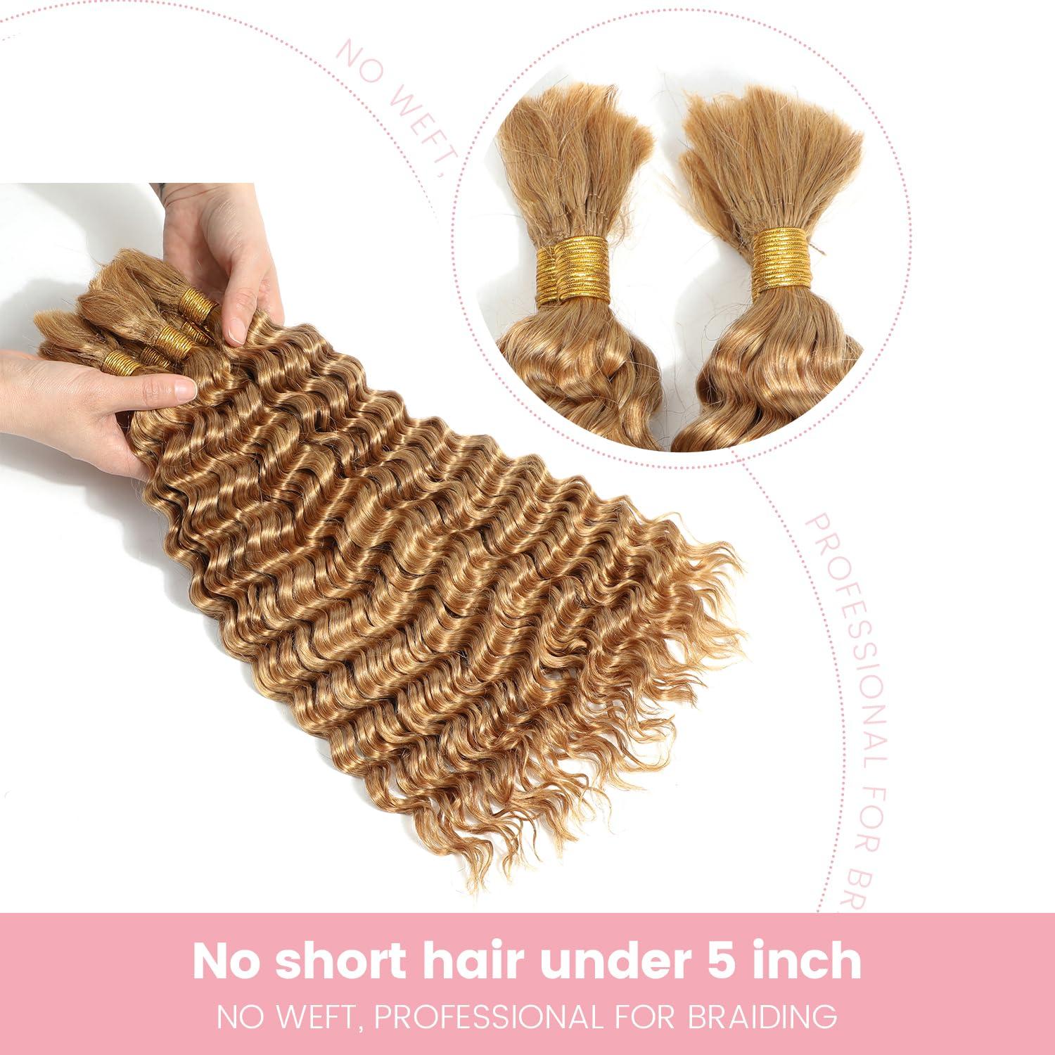 Urbeauty Urbeauty Human Braiding Hair #27 Color, Deep Wave Bulk Human Hair for Micro Braiding No Weft, Curly Human Hair for Boho Braids, Knotless/Goddess/Bohemian/Gypsy/18/20 Inch 100gram