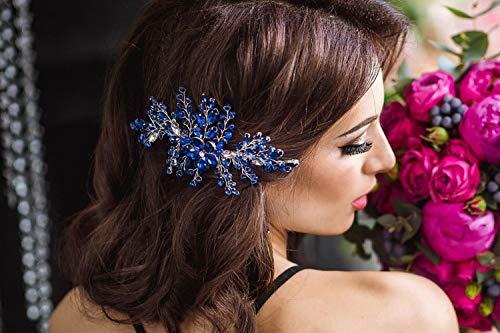 BERYUAN BERYUAN Women Royal Sapphire Opal Hair Comb Bridal Blue Crystal Flower Wedding Hair Accessory Gift for Her Party Headpiece for Bride Bridesmaid Girls(Blue)